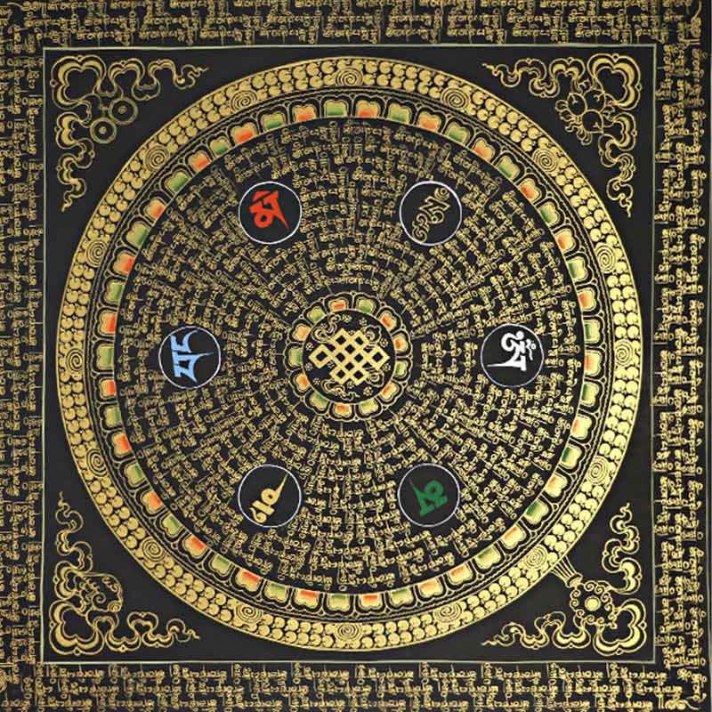 Nimara Ritual Tibetan Thangka Painting Om Mani Padme Hum Scripture Handmade Decoration(Random Style)
