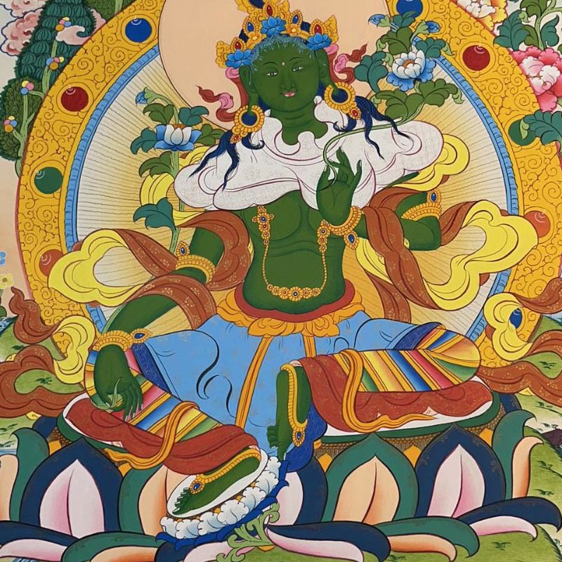 Nimara Ritual Tibetan Thangka Painting Yellow God of Wealth Green Tara Avalokitesvara Handmade Decoration Blind Box(Random Style)