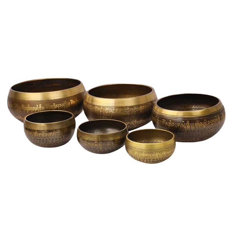 Nimara Ritual Handcrafted Singing Bowl Scripture Pattern for Healing and Meditation Sound Bowl Set