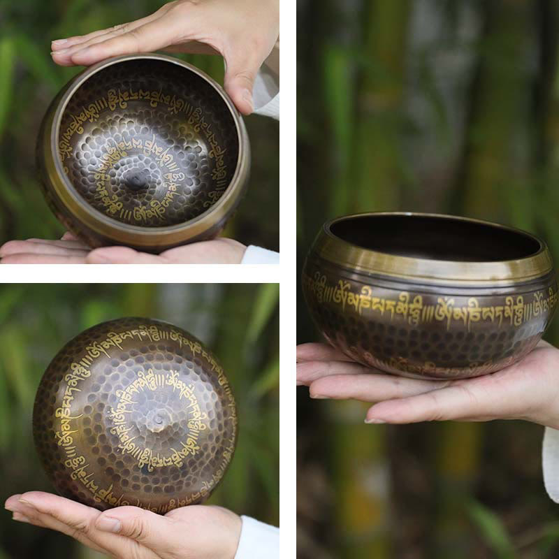 Nimara Ritual Handcrafted Singing Bowl Scripture Pattern for Healing and Meditation Sound Bowl Set
