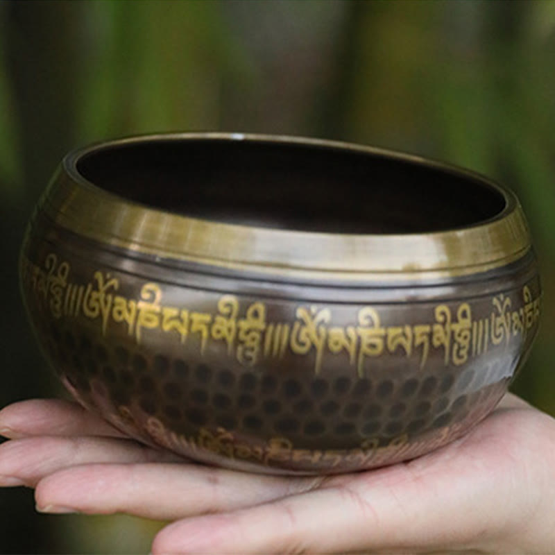 Nimara Ritual Handcrafted Singing Bowl Scripture Pattern for Healing and Meditation Sound Bowl Set