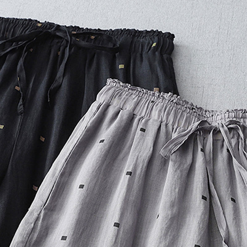 Nimara Ritual Summer Casual Polka Dot Pattern Design Cotton Linen Women's Wide Leg Pants With Pockets