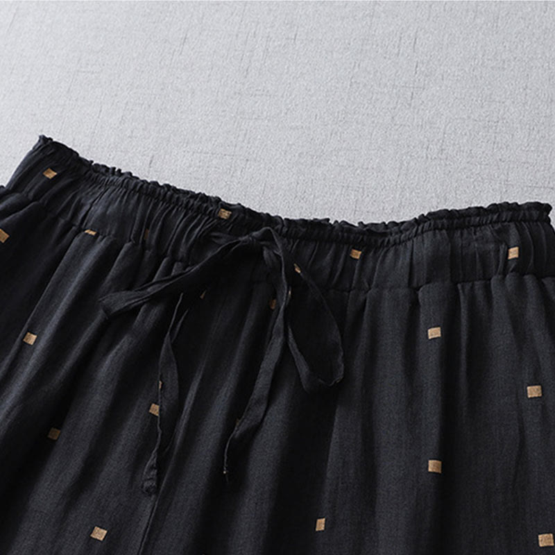 Nimara Ritual Summer Casual Polka Dot Pattern Design Cotton Linen Women's Wide Leg Pants With Pockets