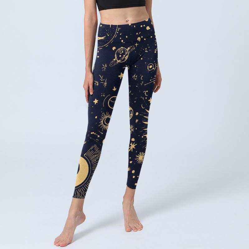 Nimara Ritual Moon Star Universepattern Print Gym Leggings Women's Yoga Pants