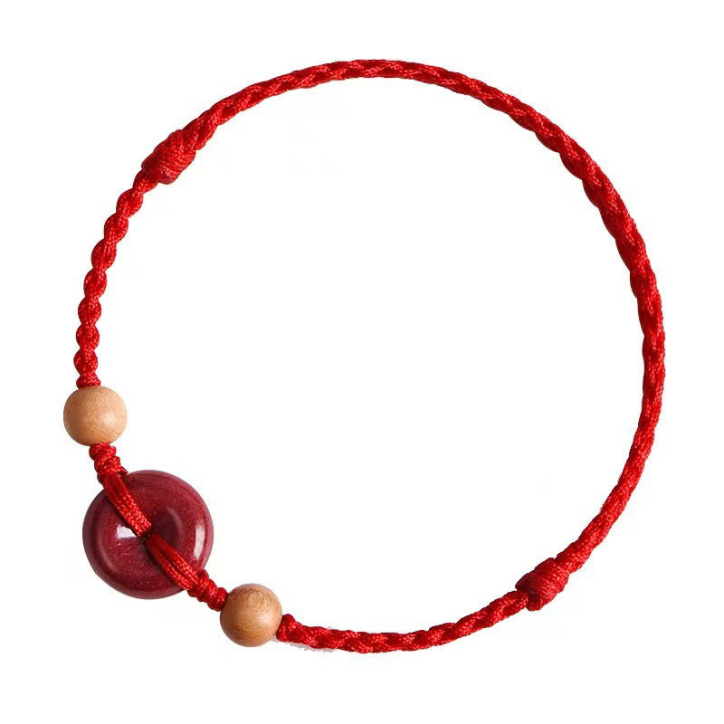 Nimara Ritual Peach Wood Peace Buckle Cinnabar Wealth String Bracelet Anklet