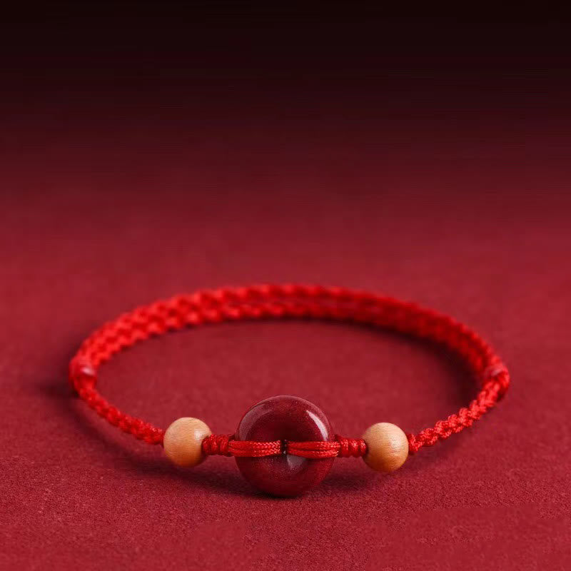 Nimara Ritual Peach Wood Peace Buckle Cinnabar Wealth String Bracelet Anklet