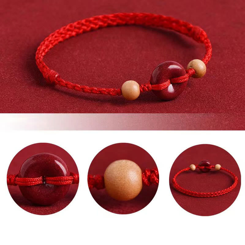 Nimara Ritual Peach Wood Peace Buckle Cinnabar Wealth String Bracelet Anklet