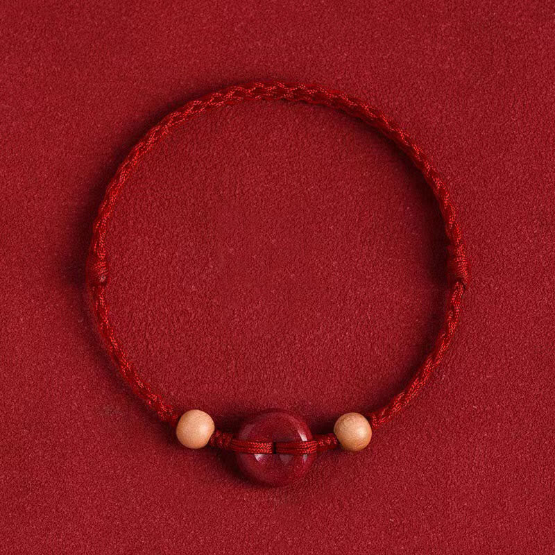 Nimara Ritual Peach Wood Peace Buckle Cinnabar Wealth String Bracelet Anklet
