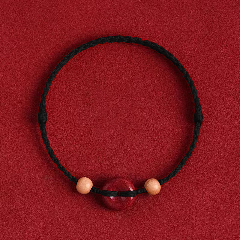 Nimara Ritual Peach Wood Peace Buckle Cinnabar Wealth String Bracelet Anklet
