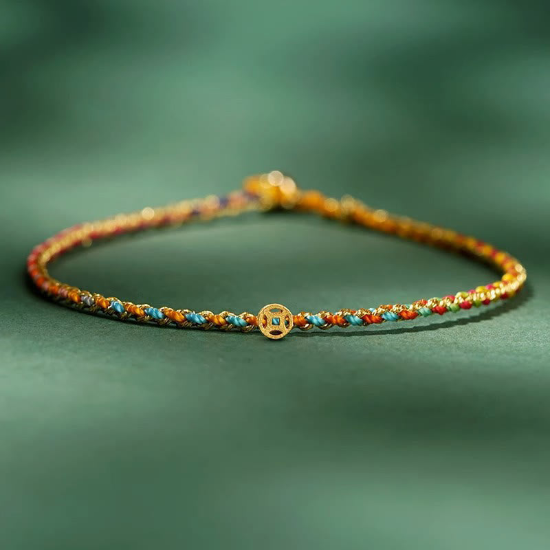 Luck Strength Colorful Rope Coin Bead Extra Thin Braided Bracelet