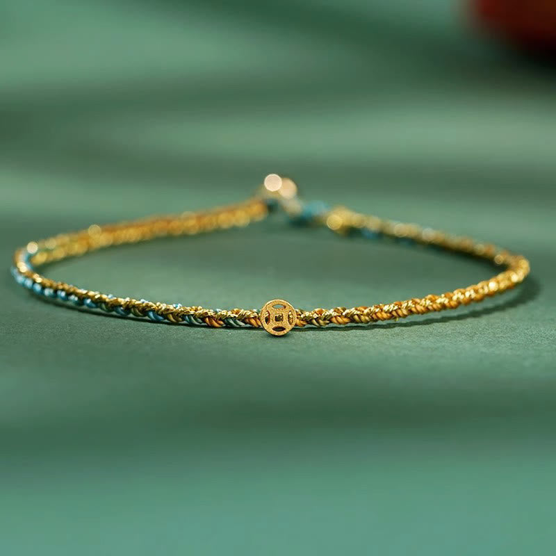 Luck Strength Colorful Rope Coin Bead Extra Thin Braided Bracelet