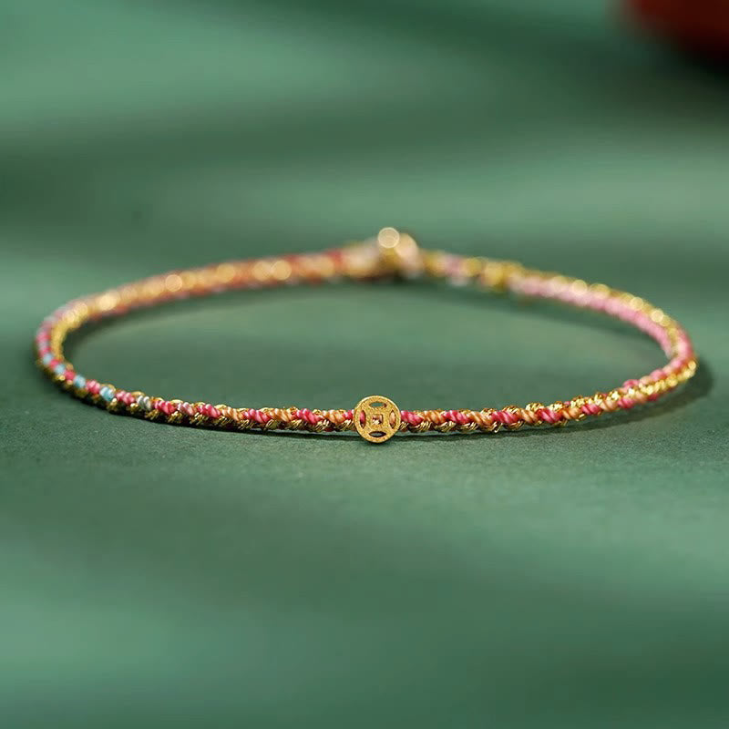 Luck Strength Colorful Rope Coin Bead Extra Thin Braided Bracelet