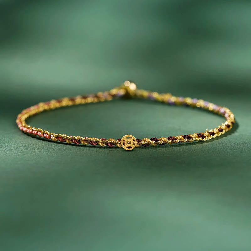 Nimara Ritual Colorful Rope Luck Coin Bead Abundance Extra Thin Braided Bracelet