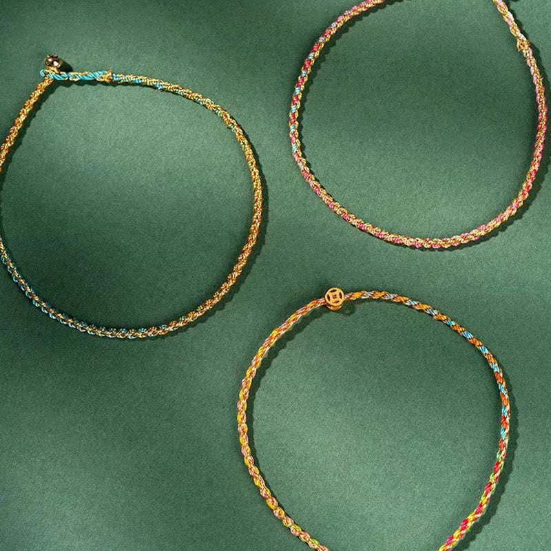 Luck Strength Colorful Rope Coin Bead Extra Thin Braided Bracelet