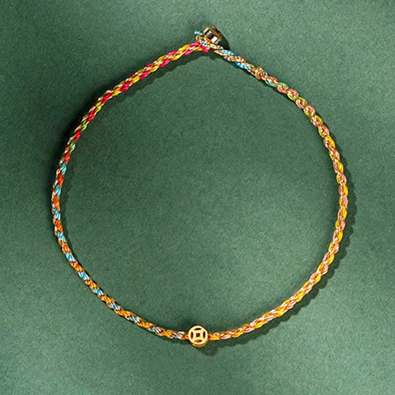 Luck Strength Colorful Rope Coin Bead Extra Thin Braided Bracelet