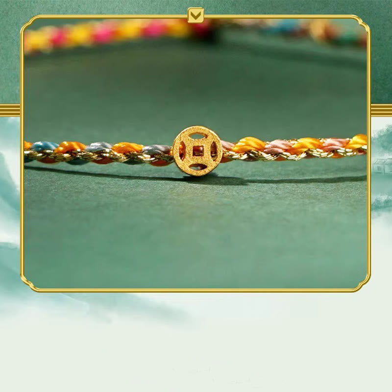 Luck Strength Colorful Rope Coin Bead Extra Thin Braided Bracelet