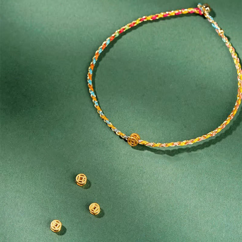 Luck Strength Colorful Rope Coin Bead Extra Thin Braided Bracelet