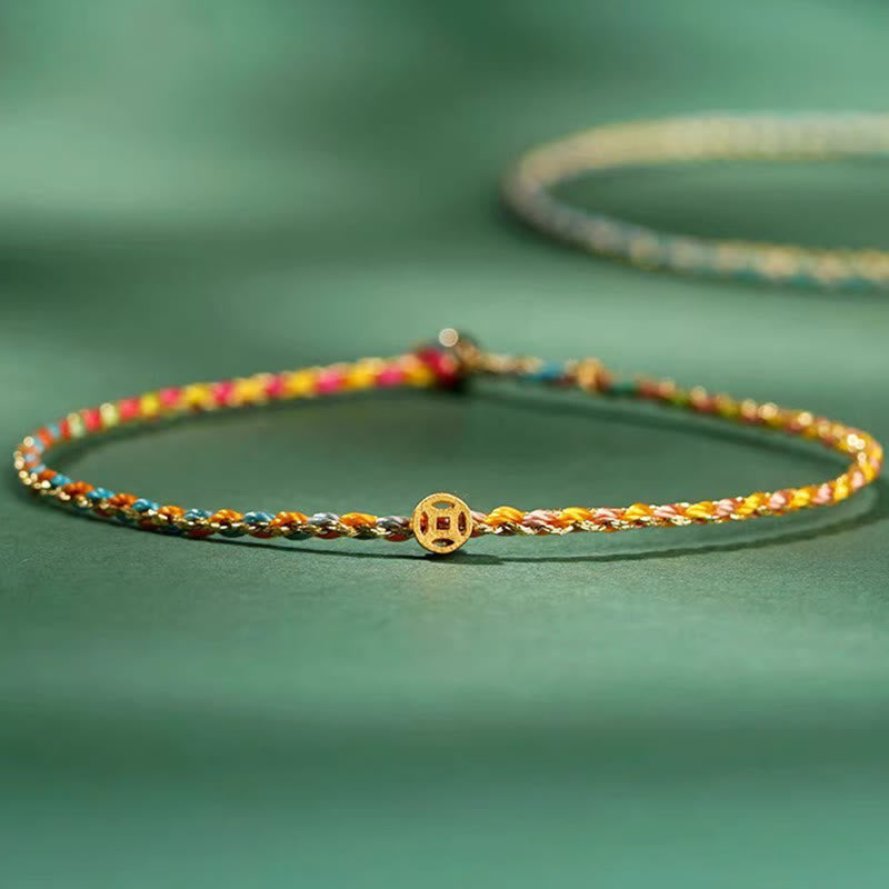Nimara Ritual Colorful Rope Luck Coin Bead Abundance Extra Thin Braided Bracelet