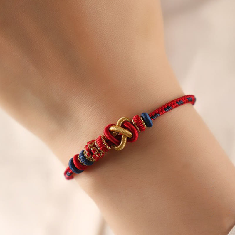 Nimara Ritual Handcrafted Peach Blossom Peace Knot Colorful Rope Adjustable Bracelet