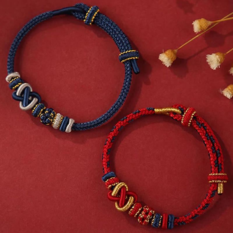 Nimara Ritual Handcrafted Peach Blossom Peace Knot Colorful Rope Adjustable Bracelet
