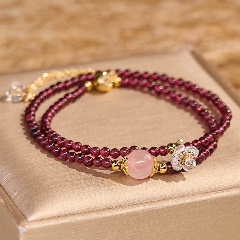 Nimara Ritual Natural Flower Garnet Pink Crystal Calm Double Wrap Bracelet