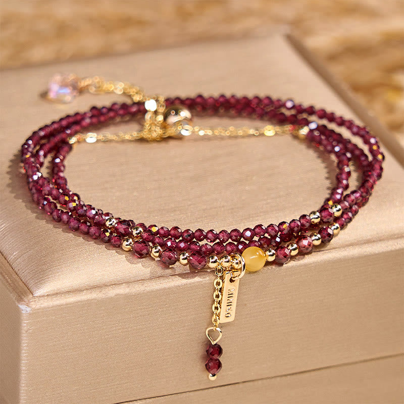Protection and Purification Small Natural Garnet Triple Wrap Bracelet