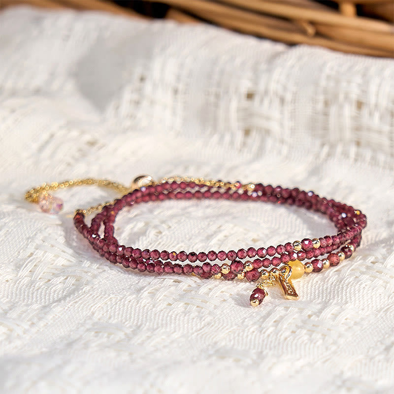 Protection and Purification Small Natural Garnet Triple Wrap Bracelet