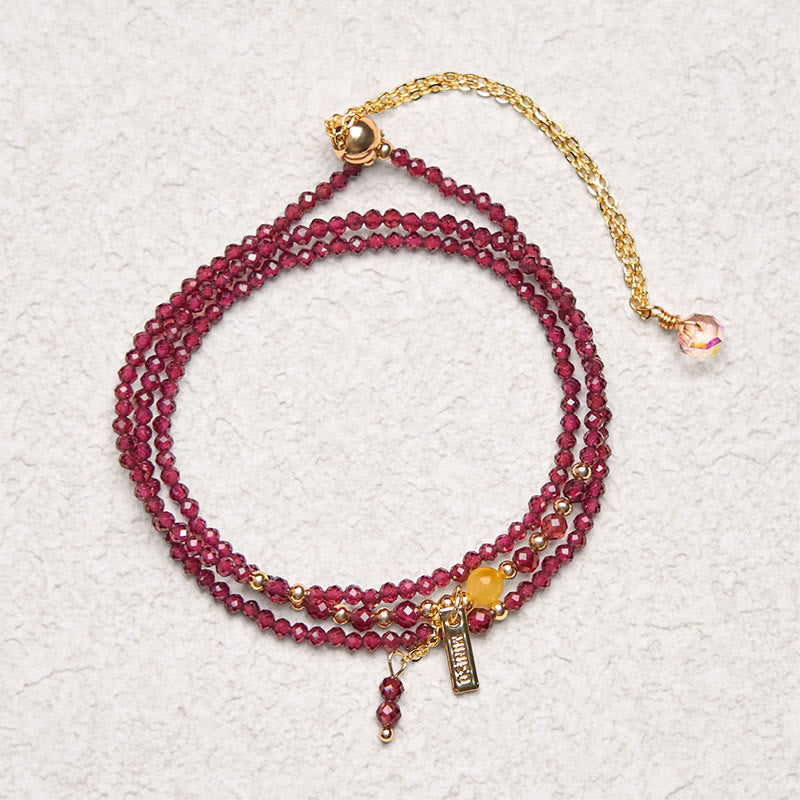 Protection and Purification Small Natural Garnet Triple Wrap Bracelet