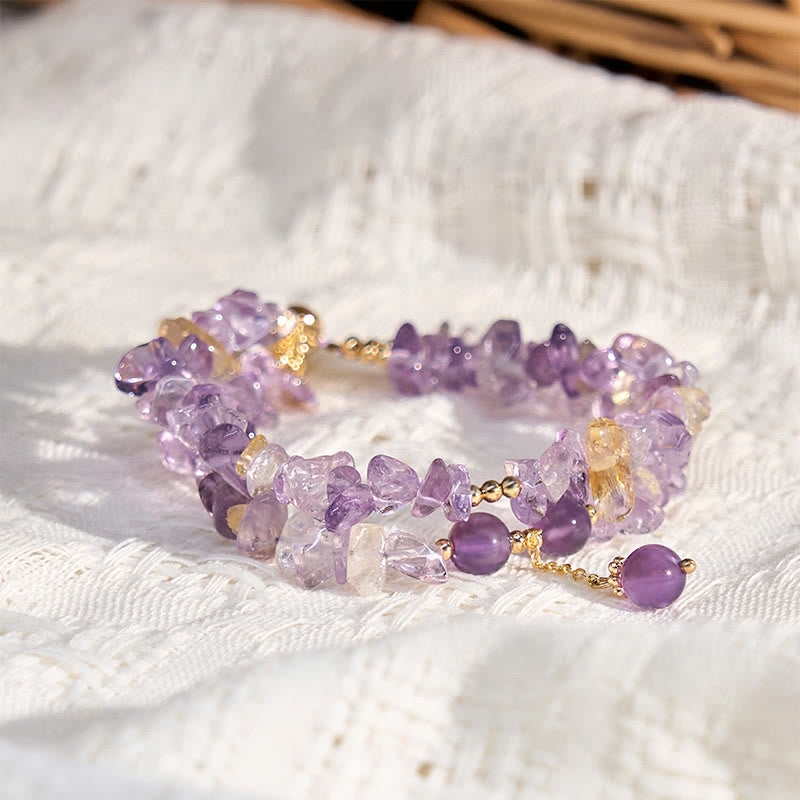 Nimara Ritual Irregular Natural Amethyst Citrine Gravel Meditation Double Layer Bracelet