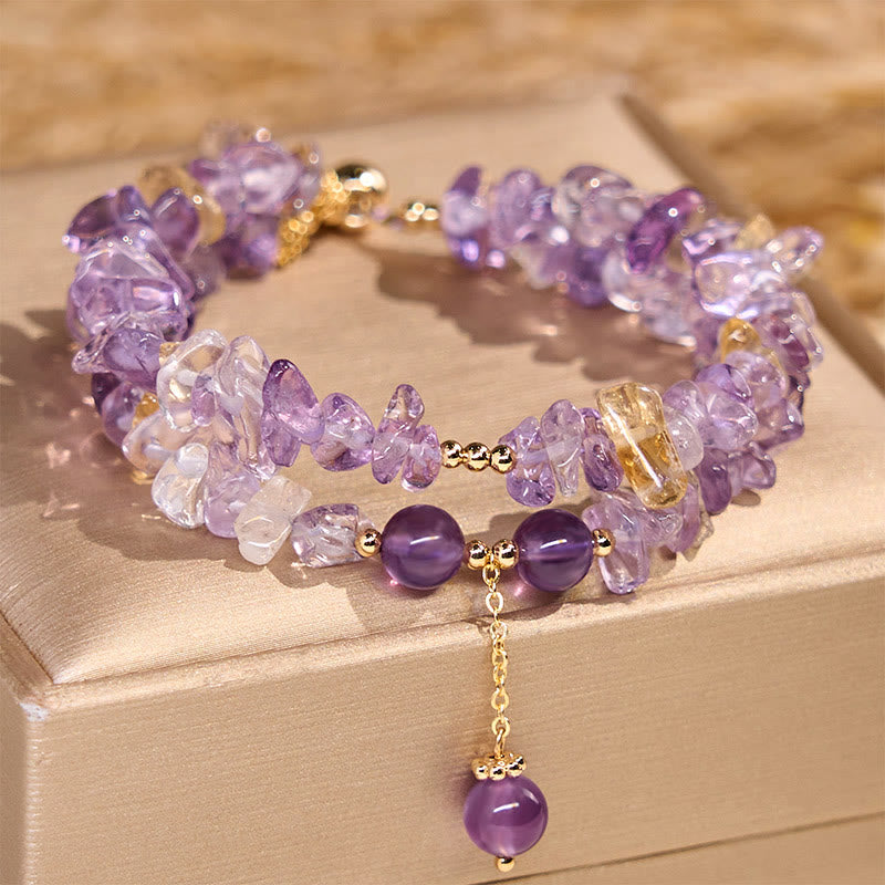 Nimara Ritual Irregular Natural Amethyst Citrine Gravel Meditation Double Layer Bracelet