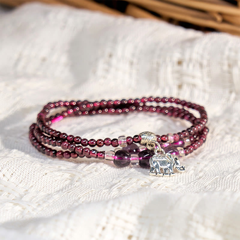 Nimara Ritual Natural Garnet Elephant Abacus Lucky Bag PiXiu Protection Triple Wrap Bracelet