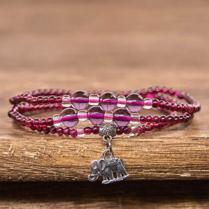 Nimara Ritual Natural Garnet Elephant Abacus Lucky Bag PiXiu Protection Triple Wrap Bracelet