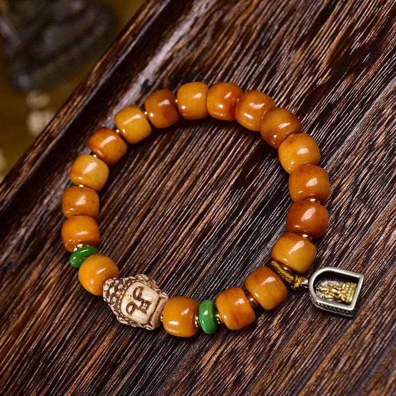 Nimara Ritual Natural Tibetan Camel Bone Barrel Beads Buddha Head Luck Protection Bracelet