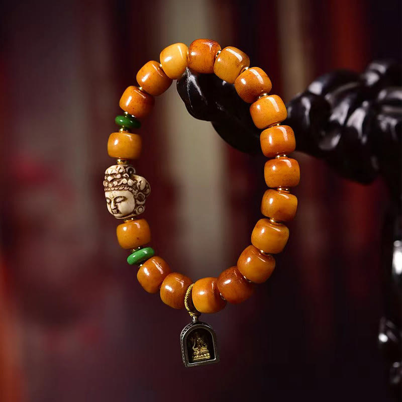 Nimara Ritual Natural Tibetan Camel Bone Barrel Beads Buddha Head Luck Protection Bracelet