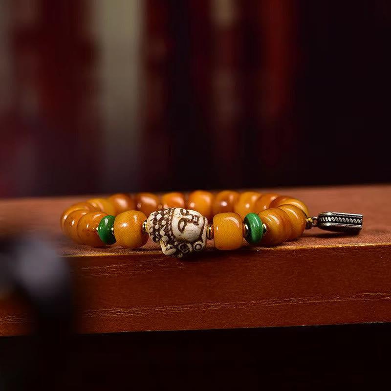 Nimara Ritual Natural Tibetan Camel Bone Barrel Beads Buddha Head Luck Protection Bracelet