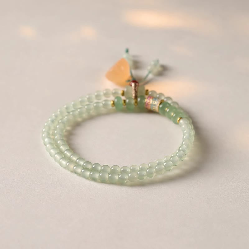 Nimara Ritual Multiple Circles Natural Aventurine Glass Lotus Pods Lucky Bamboo Positivity Bracelet