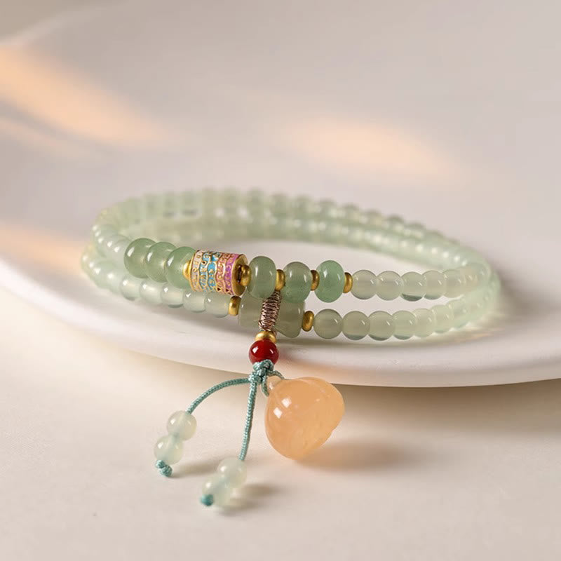 Nimara Ritual Multiple Circles Natural Aventurine Glass Lotus Pods Lucky Bamboo Positivity Bracelet