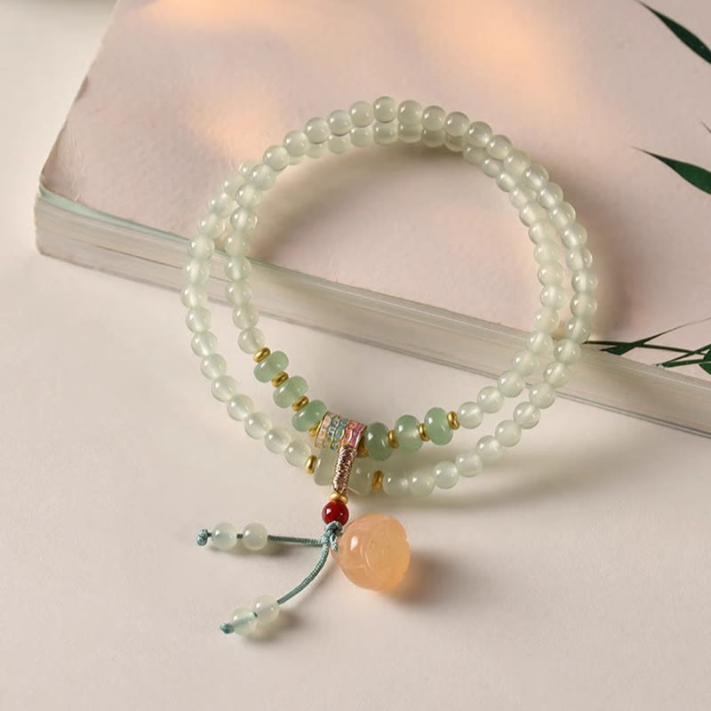 Nimara Ritual Multiple Circles Natural Aventurine Glass Lotus Pods Lucky Bamboo Positivity Bracelet
