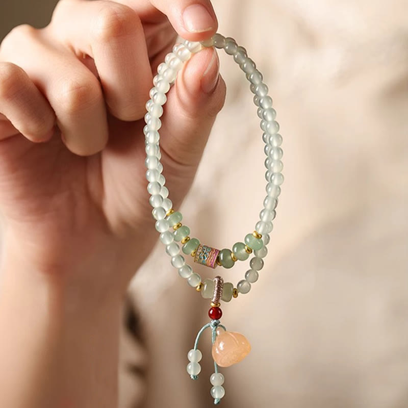 Nimara Ritual Multiple Circles Natural Aventurine Glass Lotus Pods Lucky Bamboo Positivity Bracelet