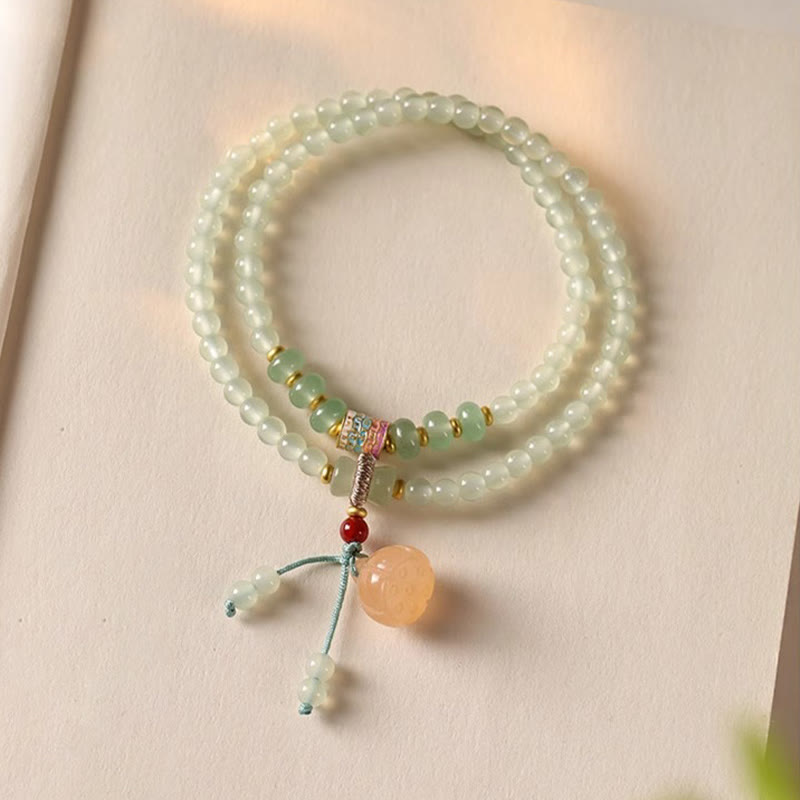 Nimara Ritual Multiple Circles Natural Aventurine Glass Lotus Pods Lucky Bamboo Positivity Bracelet