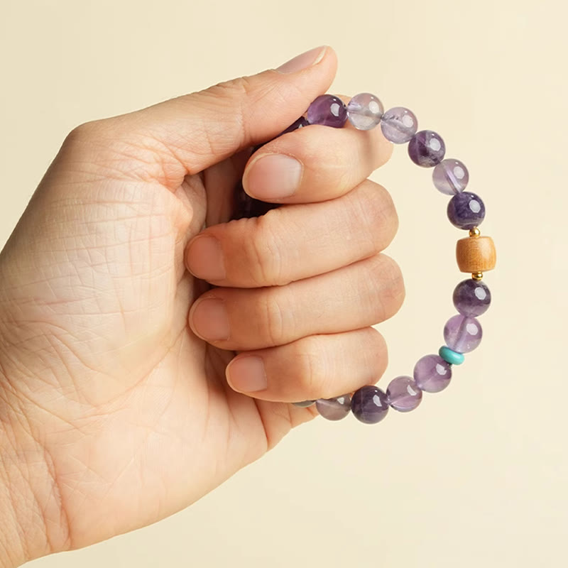 Nimara Ritual Natural Amethyst Lucky Wooden Beads Peace Bracelet