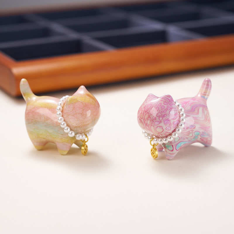 Nimara Ritual Sandalwood Lucky Mini Cat Lacquer Craft Healing Decoration Random Color(Blind Box)