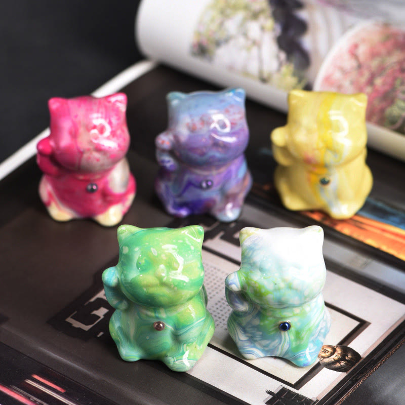 Nimara Ritual Cute Mini Cat Rosewood Lacquer Craft Warmth Decoration Random Color(Blind Box)