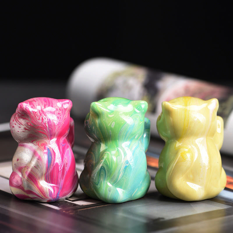 Nimara Ritual Cute Mini Cat Rosewood Lacquer Craft Warmth Decoration Random Color(Blind Box)