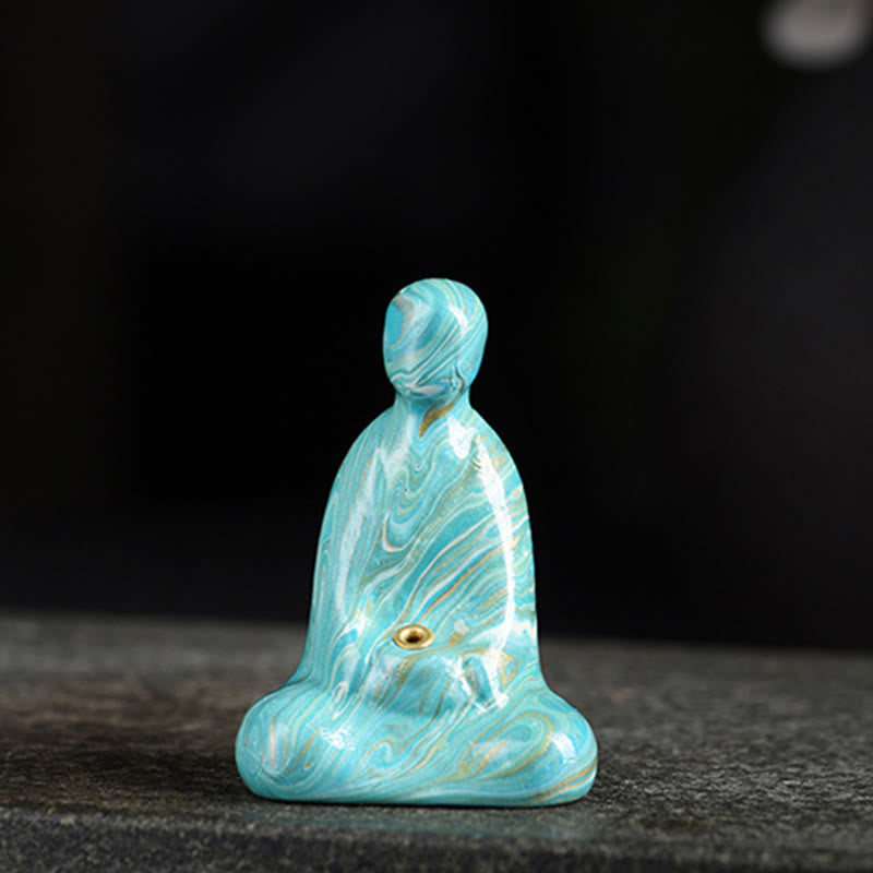 Nimara Ritual Mini Formless Buddha Ebony Wood Lacquer Craft Peace Incense Stick Holder Decoration