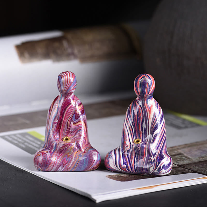 Nimara Ritual Mini Formless Buddha Ebony Wood Lacquer Craft Peace Incense Stick Holder Decoration