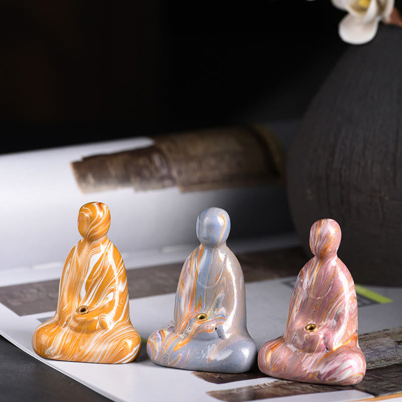 Nimara Ritual Mini Formless Buddha Ebony Wood Lacquer Craft Peace Incense Stick Holder Decoration