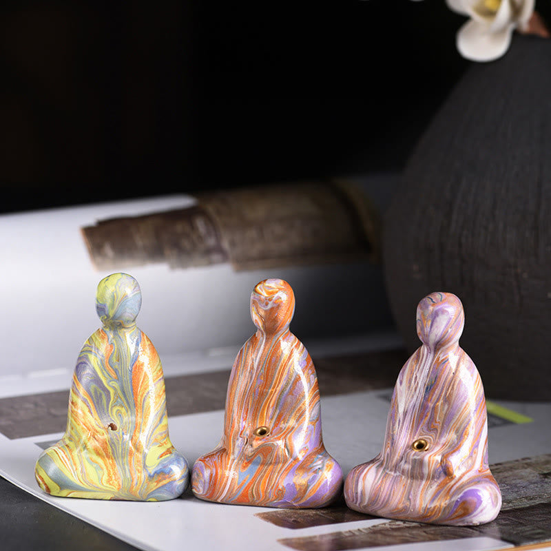 Nimara Ritual Mini Formless Buddha Ebony Wood Lacquer Craft Peace Incense Stick Holder Decoration