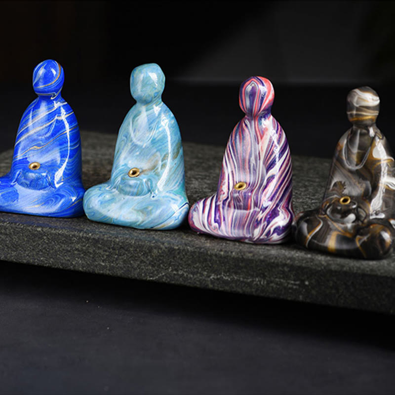 Nimara Ritual Mini Formless Buddha Ebony Wood Lacquer Craft Peace Incense Stick Holder Decoration