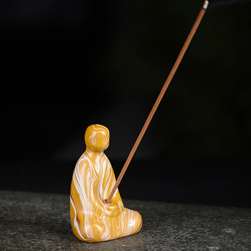 Nimara Ritual Mini Formless Buddha Ebony Wood Lacquer Craft Peace Incense Stick Holder Decoration